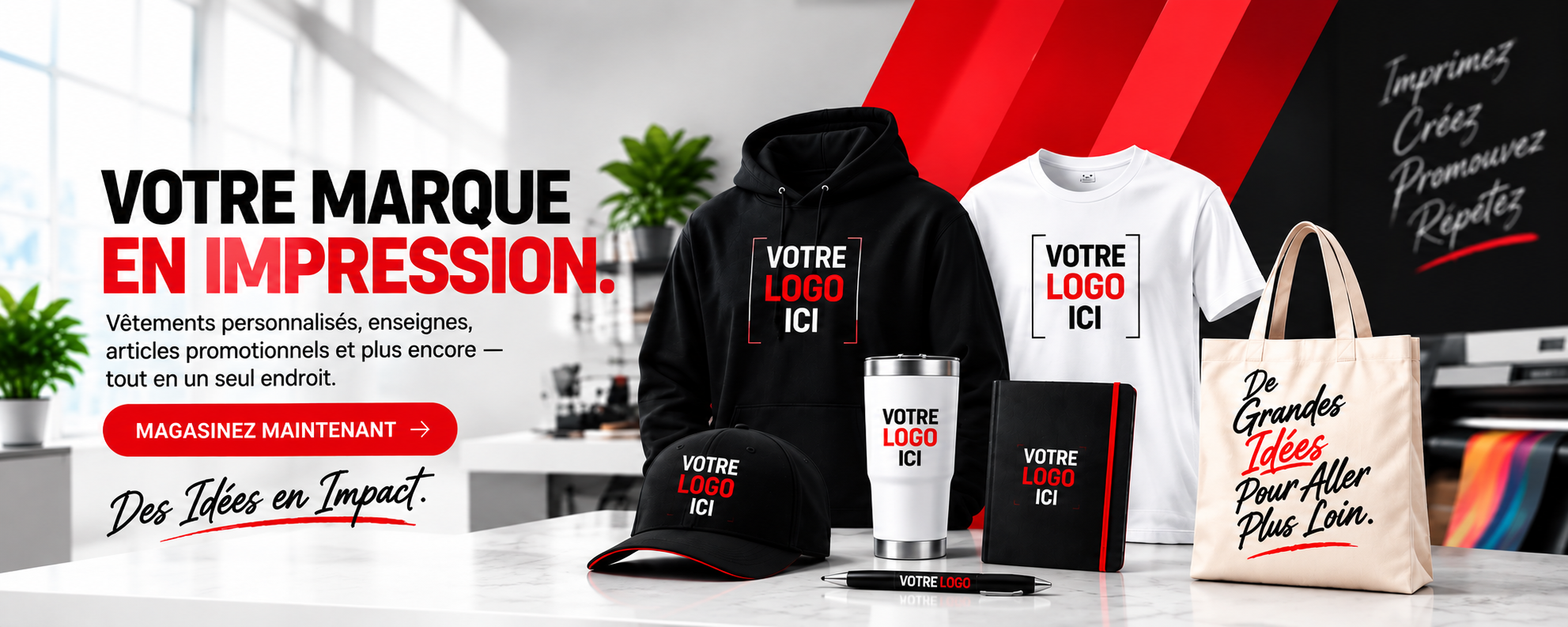 Impression personnalisée, vêtements, signalétique et produits promotionnels